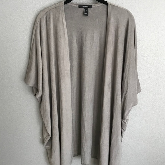 Forever 21 Sweaters - Forever 21 Suede Like Gray Oversized Kimono Cardi